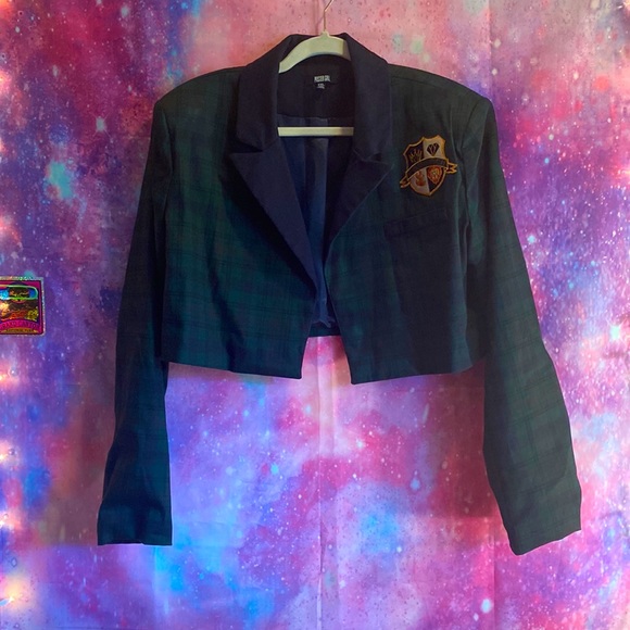 Dolls Kill Poster Grl Boss B Green Plaid Tartan Cropped Blazer XXL Discontd - Picture 5 of 9